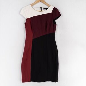 WHBM Dress Size 4 Red Black Colorblock Sheath Ponte Knit Stretch Lined Career
